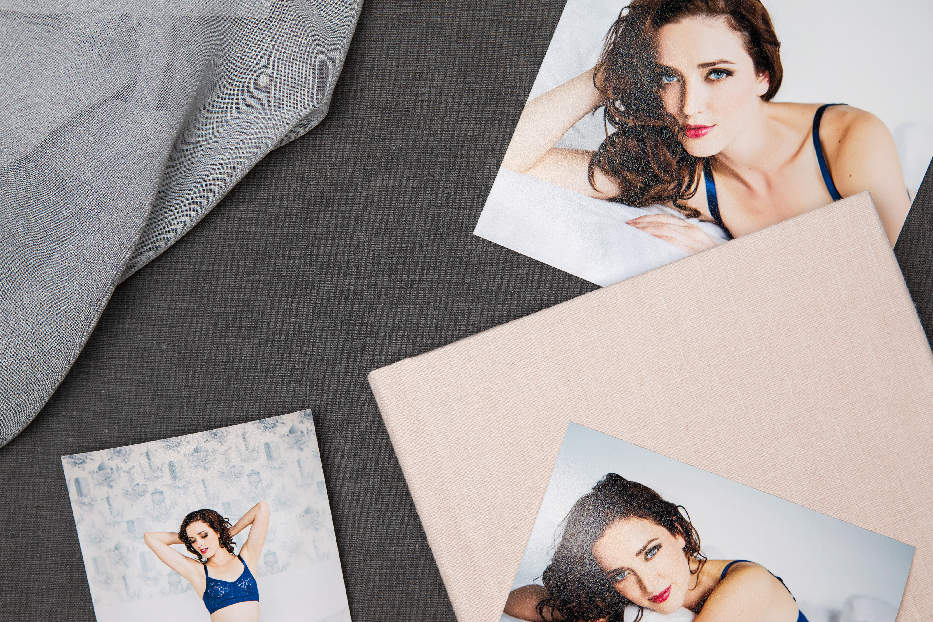 Boudoir Fine Art Prints styled with a blush linen album