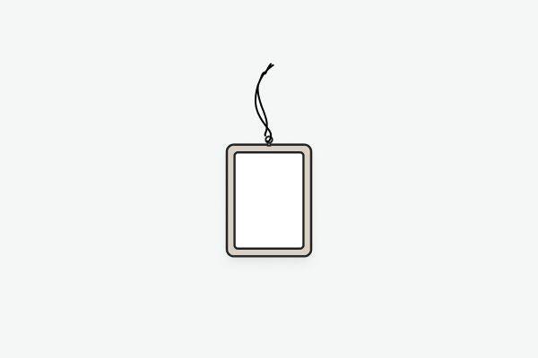 Line illustration of a vertical rectangle bamboo Framed Ornament with a metal eyelet hanger and cord