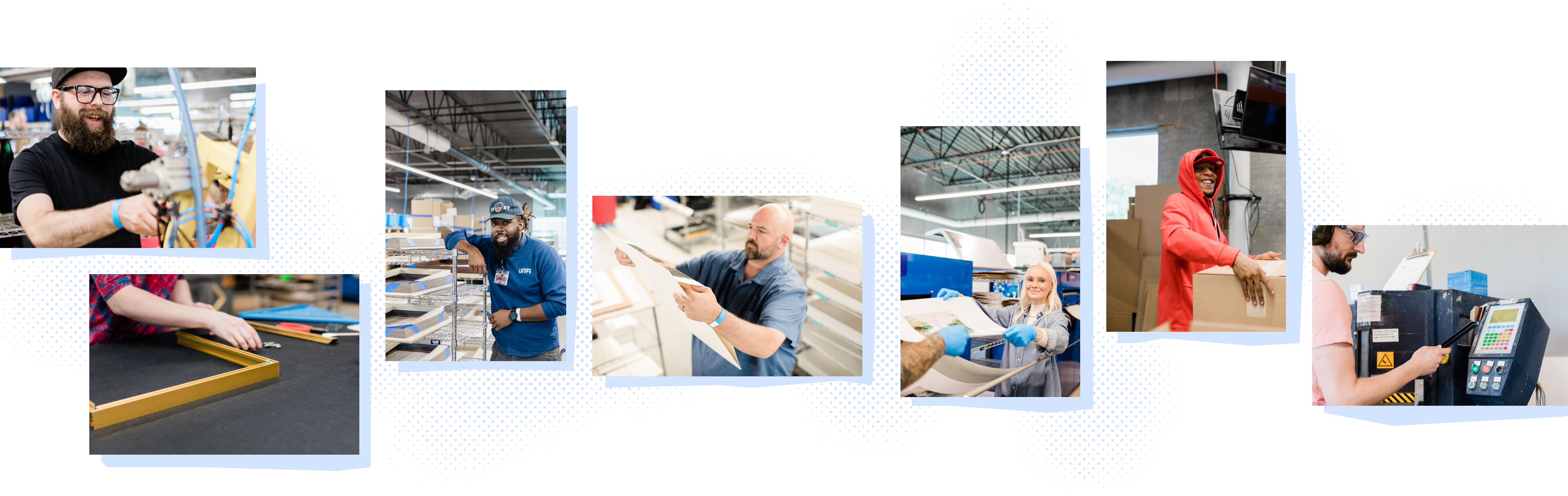 Collage of people working in WHCC production lab