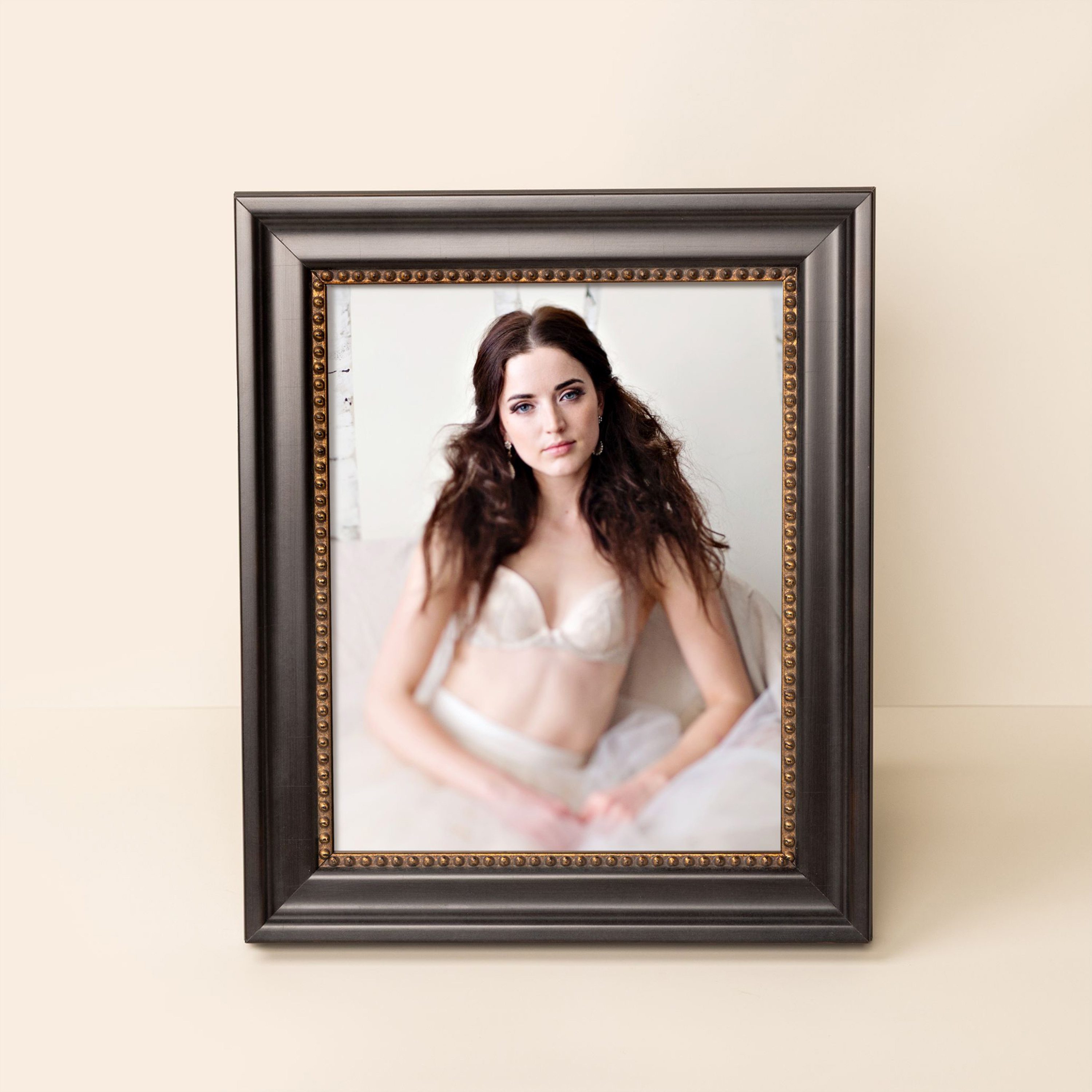 Boudoir Hudson Black and Gold Frame on a cream background