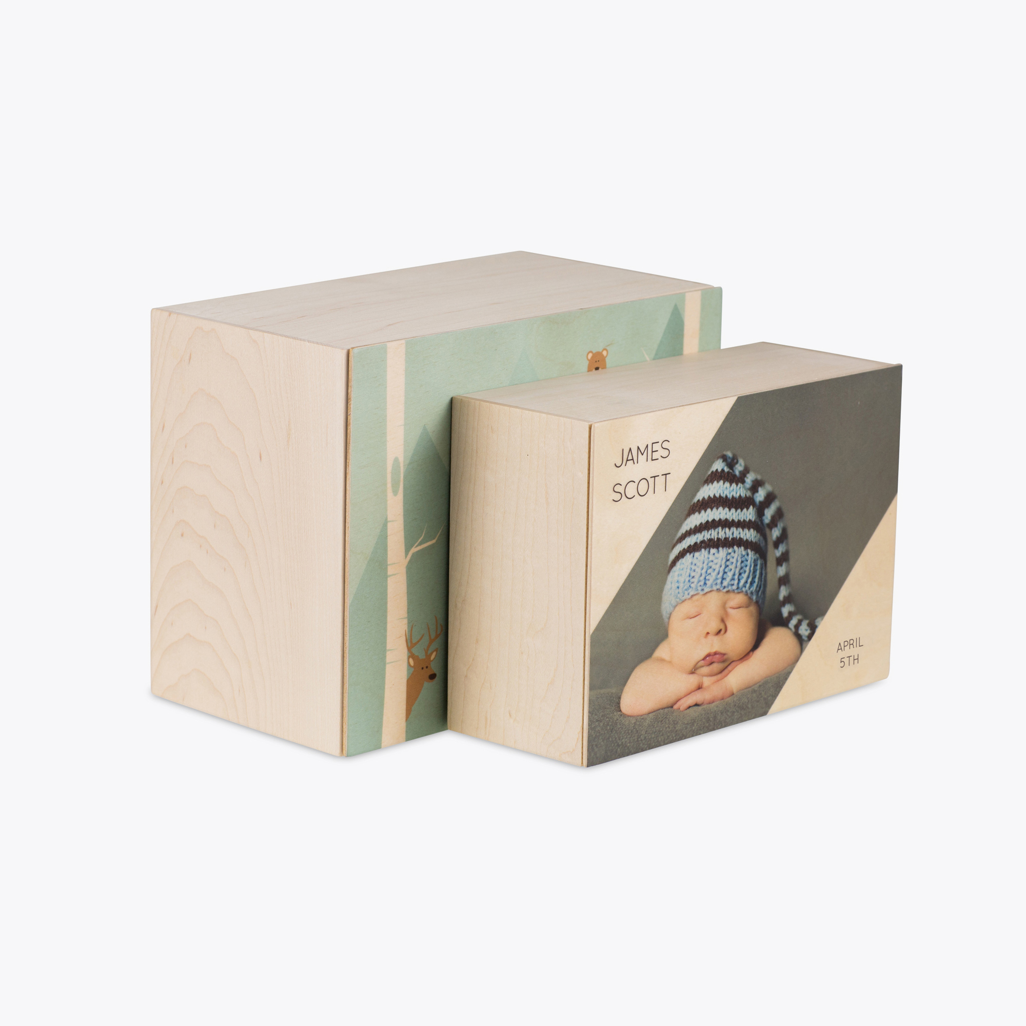 5x7 and 4x6 Wood Boxes standing up next to eachother on a white background