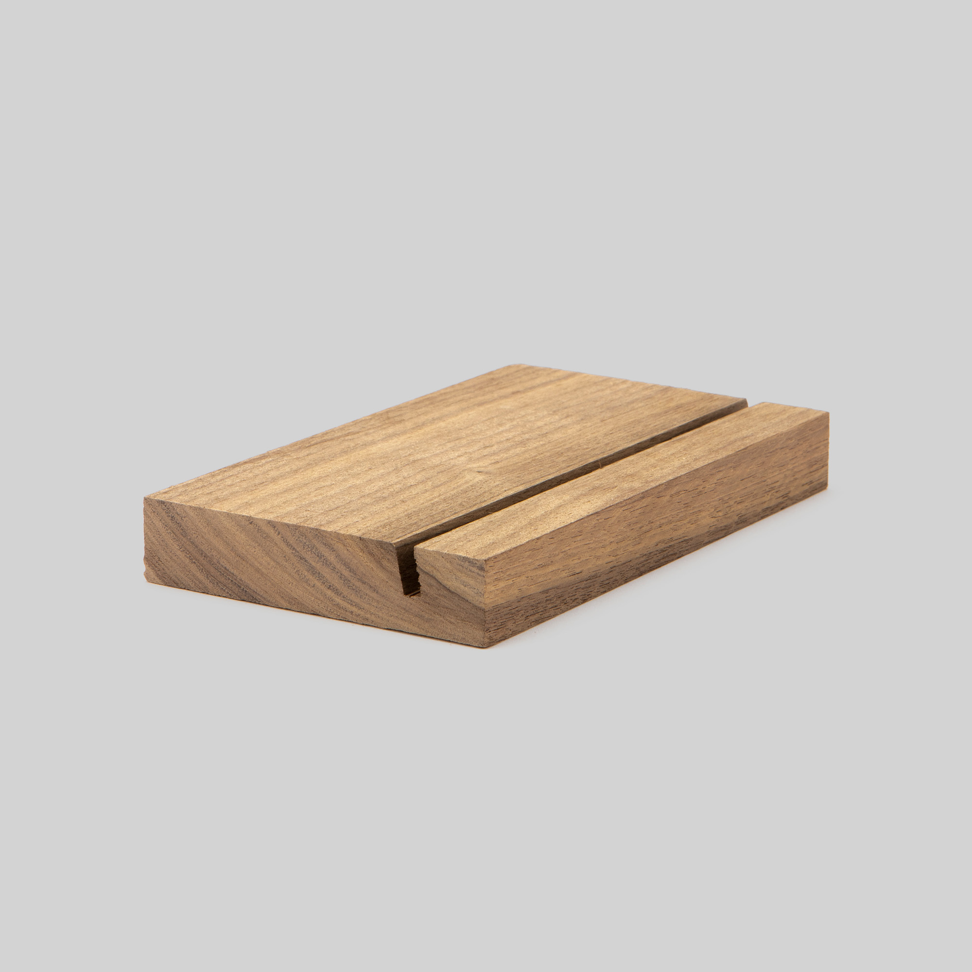 6-inch walnut Wood Display Stand at an angle on grey background