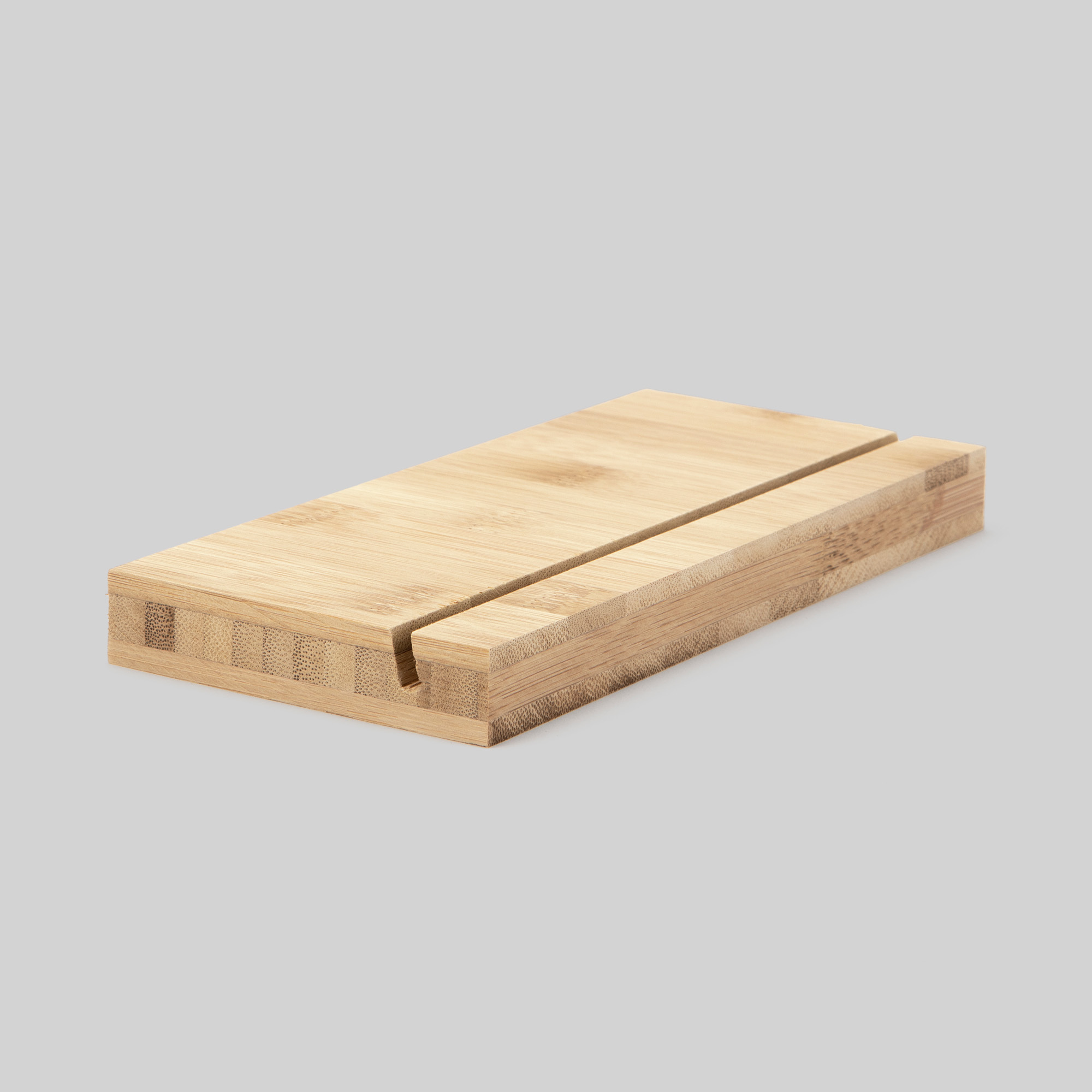 8-inch bamboo Wood Display Stand at an angle on grey background